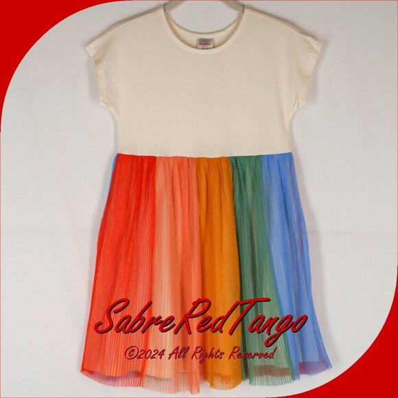 NWT Hanna Andersson Soft Short Sleeve Rainbow Tulle Dress Ecru 15012